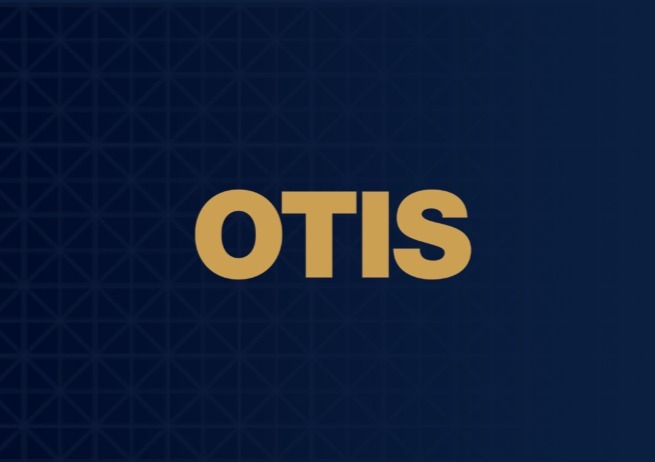 Otis logo in sand on navy background