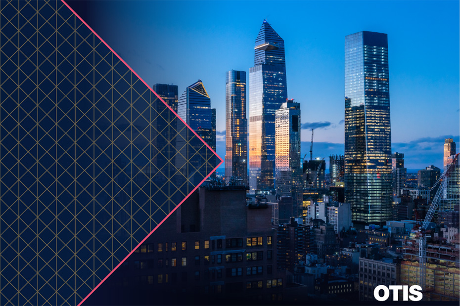 Otis logo with city skyline