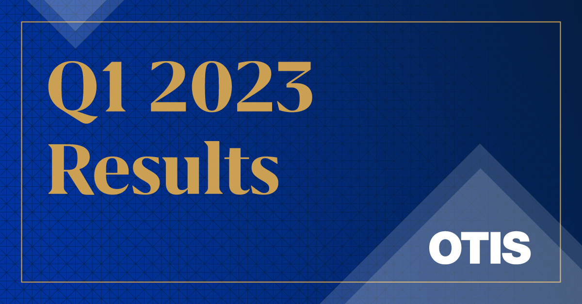 Q1 2023 Earnings in tan on navy background